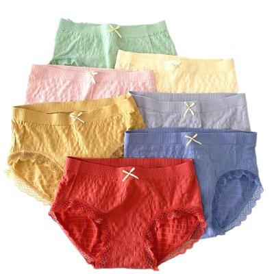 China Antibacterial Women Lace Up Ice Silk Seamless Panties Solid Color Cotton Underwear Ladies Girls Breathable Nylon Briefs for sale