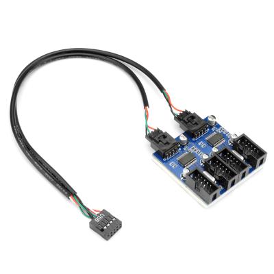 China Rocketek Motherboard RGB Device Connector Hub USB 2.0 9pin 1 to 4 Header RGB Sockets Extension Hub Splitter for sale