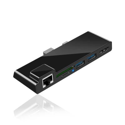 China High Speed ​​6 In 1 Multi Ports All In 1 USB 3.0 Hub Memory Card Reader 4K HDMI RJ45 Hub And Docks For Surface Pro 5 for sale