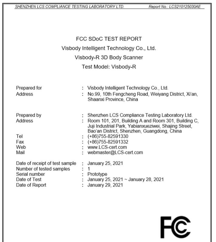 FCC - Visbody Intelligent Technology Co., Ltd