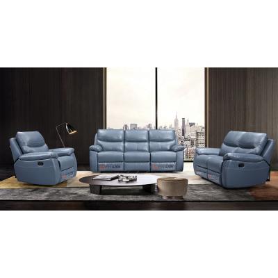 China Sofa Recliner Manual Light Blue Genuine Leather Extended 1 2 3 Sectional Recliner Sofa Set Leather Modern for sale