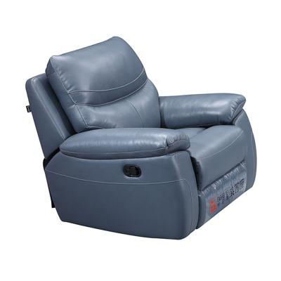 China Hot Sale Salon Reclining Blue Genuine Leather Recliner Chairs Manual Control With Footrest Rested Beauty Chair for sale