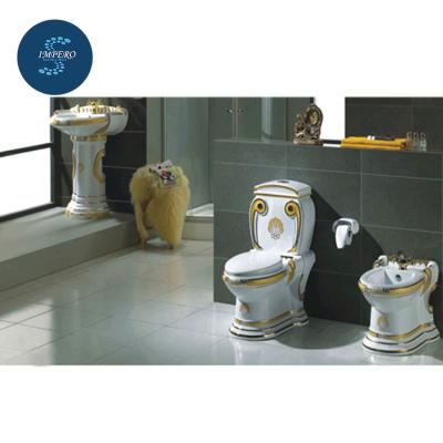 China Bathroom Ceramic Design Mussive Gold Relief Products Double-flow Gold Two-piece Toilet For High Definition for sale