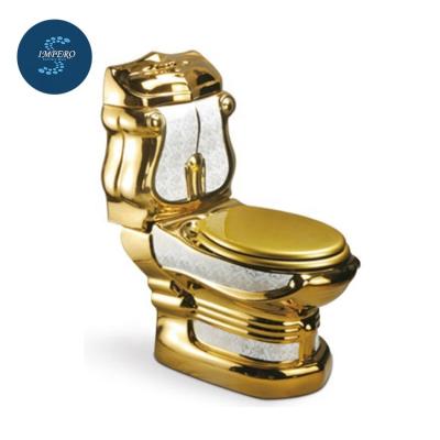 China Double-Flow European Style Sanitary Ware Toiletries Two Piece Ceramic Gold Plated Toilet for sale