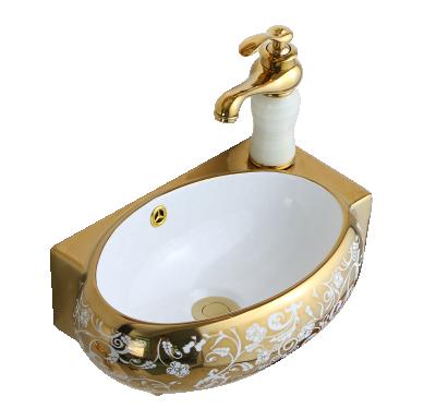 China Good Quality Modern Sanitary Ware 43*29cm Modern Bathroom Sink Wall-hung Gold Plated Wash Basin for sale