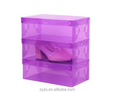 China Unique material design custom reused transparent clear plastic shoe box, pp clear plastic shoe storage box with handle for sale