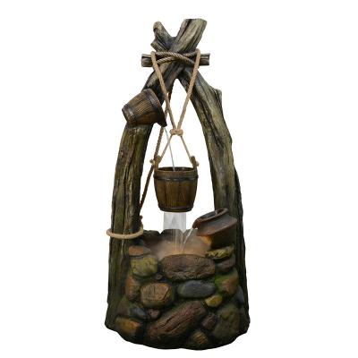 China Natural Resin Barrel Fountain Garden Yard Decoration 2 Row Wooden Water Fountain for sale