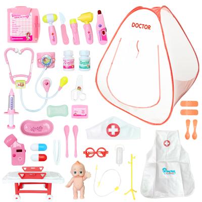 China Plastic Kid Camping Tent Doctor Play Set Medical Kit Pretend Play Equipment Dentist Kit Doctor Kit For Kids Play for sale