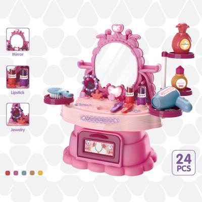 China ABS Fantasy Vanity Beauty Dresser Bench Playset Set 24pcs Accessories Pretend Play Charming Mini Lovely Dresser Make Up Girl Toys for sale