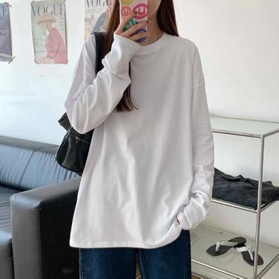 China Spring and autumn based loose white T-shirt top pure white inner cotton long sleeve combed T-shirt women's shirt for sale