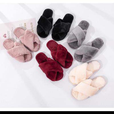 China Cushioning Competitive Price China Wholesale Websites Monochrome Plush Winter Cotton Cross Slippers for sale