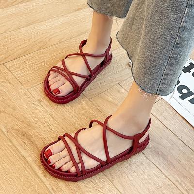 China PVC flat heel style fairy shoes 2021 new fashion strap adult women cool sandals and comfortable net red lady sandals for sale