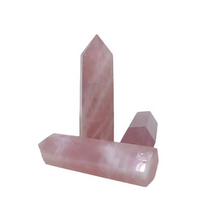 China Wholesale China RSA Bulk Crafts Natural Pink Folk Quartz Crystal Heads Magic Wand For Healing Gifts for sale