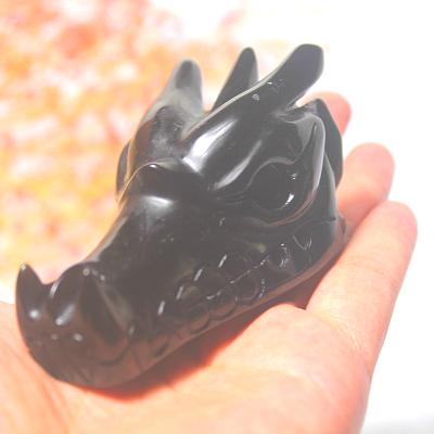 China Wholesale Natural Crystal Art China Obsidian Dragon Healing Crystal Home Decor Stones 10cm for sale