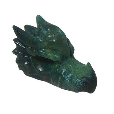 China China wholesale people open moss agate natural hand carved dragon skull art sculpture crystal dragon for decoration for sale