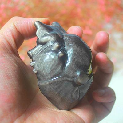 China China Wholesale Natural Obsidian High Quality Hand Engraving Heart Apparatus Crafts Crystals Folk Decor for sale