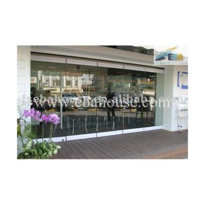 China Folding Sliding Folding Divides Frameless Glass Double Folding Door Commercial Glass Doors for sale