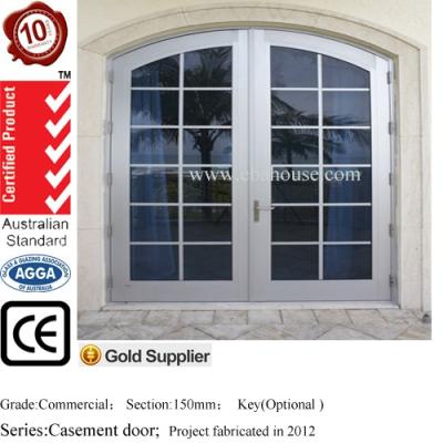 China Thermal Break EBA AS2047 Residential Aluminum Double Entry Doors Arch Front Door Design Exterior French Doors With Blinds for sale