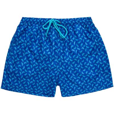 China New Design Windproof Retro Summer Blue Printed Polyester Mens Beach Shorts With Pocket Tote for sale