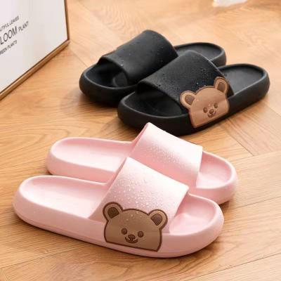 China Height Increasing Lovely Cartoon Bear Printed Non-slip Summer Home Showerroom Beach Slippers Men Women Could Slides for sale