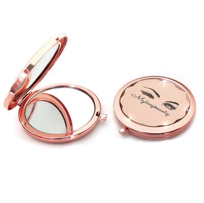 China High Definition Wholesale Private Label Basic Style Single Lighted Double Sides Folding Metal Mirror Travel Pocket Makeup Mirror for sale