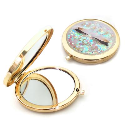 China Factory Price Lit Your Own Brand Luxury Make Up Mirror Metal Logo Pocket Folding Mirror Custom Laser for sale