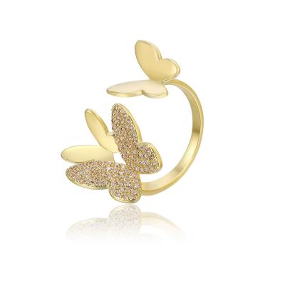 China FASHIONABLE YM R-255 jewelry design trend butterfly diamond 14K new xuping gold plated open ring elegant for sale