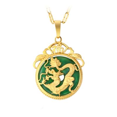 China New Arrival Jewelry 24K Gold Dubai Dragon Jade Necklace Brass Copper Pendant CLASSIC xuping for sale