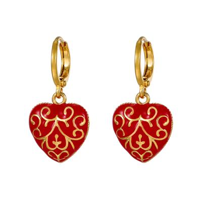 China E-1 Xuping Dubai Gold Color Women CLASSIC Hot Selling Jewelry Earrings Heart Shaped Dangling Earrings for sale