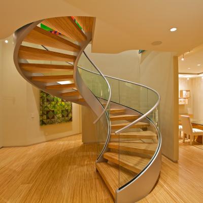 China Modern Wood Steel Indoor Staircase Metal Tread Spiral Staircase for sale