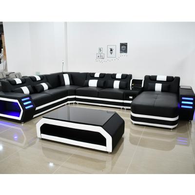 China Other Sofa Set Furniture Modern Genuine Leather LED Light Living Room Sofas for sale