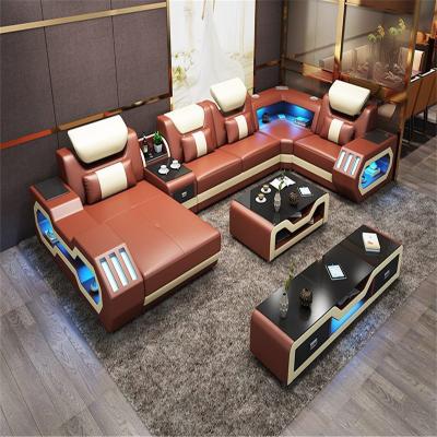 China Hotel Adjustable Living Room Leather Sofa (Height) Sectional Couch With LED Modern Furniture Living Room Sofa Set for sale