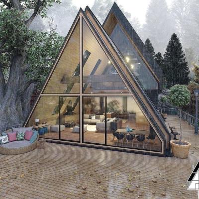 China Modern A Frame Family Vacation Wooden House Light Steel Prefab House For Hotel Apartment for sale