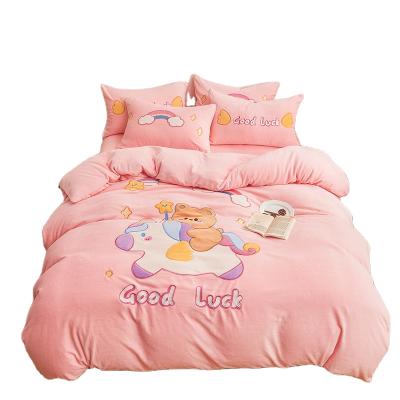 China Milk Fiber Printing Cartoon Embroidery Alphabet Comforter Bedding Set Designer Bedding Set For Girls for sale