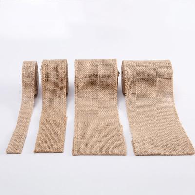 China 10 Yards Jute Burlap Ribbon Plain Woven Cut Edges Burlap Christmas Ribbon for sale