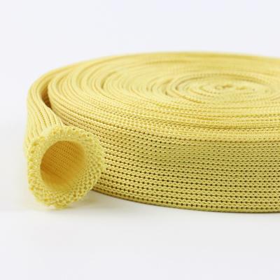 China Gebreide brandwerende weefsels Geel 20 mm breed Kevlar buisweefsels Te koop