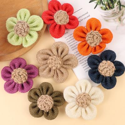 China 8cm Burlap Ribbon Flowers Diy Orange Black Jute Rope Flower for sale