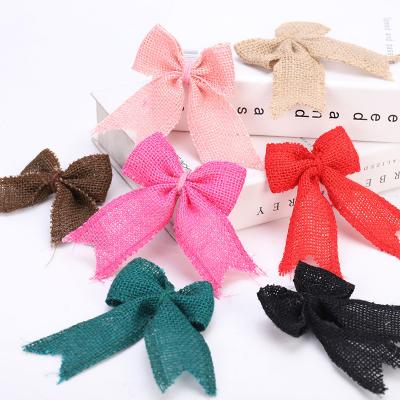 China 8cm*11cm Jute Ribbon Bow Green Rose Decorative Burlap Ribbon Bow for sale