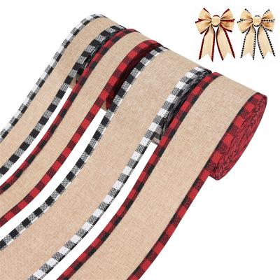 China 40mm & 63mm*10y Jute Lattice Ribbon Biodegradable Lattice Burlap Ribbon for sale