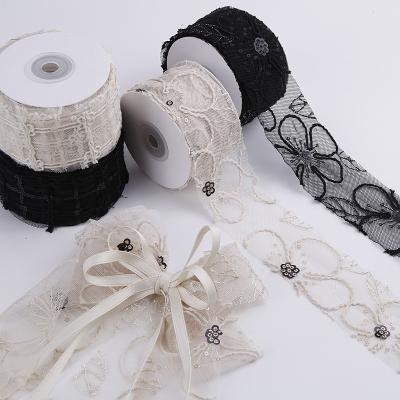 China 50mm Shinny Polyester Mesh Ribbon With Floral Jacquard Ribbon for sale