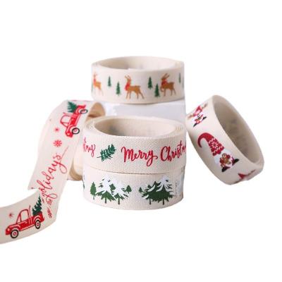 China 16mm*100y Merry Christmas Printed Cotton Ribbon Customized Cotton Ribbon for sale