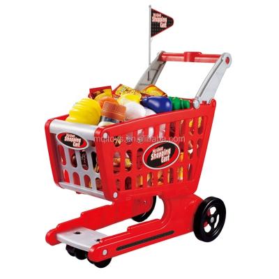 China Easy to assemble the car and have fun red color plastic free wheel hand shopping cart toy for sale