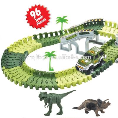 China Can assemble the track into different shapes with Amazon 5 Stars Racing Track Toy 96pcs dinosaur track and car with car dinosaur for sale