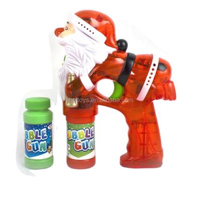 China Can make colorful bubbles; with light and sound transparent red Santa soap bubble gun toy with sound and light for sale