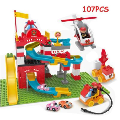 China 107pcs mega block 107pcs fire style building block with 2 cars big fire style building block toy for toddlers for sale