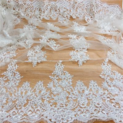 China Viable Handmade Custom Home Lace Fabric Tulle Beautiful And Wholesale Wedding White Knitted Knitting Fabric for sale