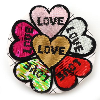 China Heat Resistance Luxury Patches Wholesale Heart Sequin Patches Reversible Customized Apparel for sale