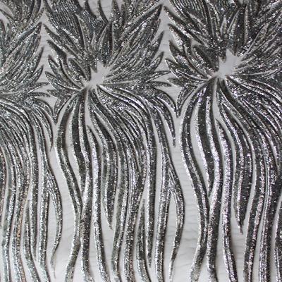 China Memory Sequin Embroidery Lace Fabric Silver Sequin Fabric for sale