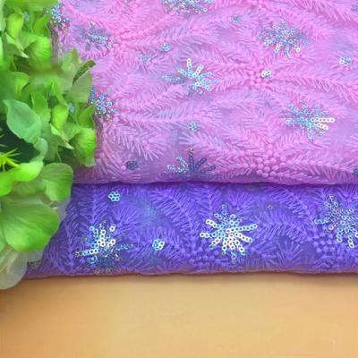 China Wholesale Fluorescent Tulle Two Tone Sequin On Mesh Embroidery Fabric Sequin Fabrics for sale