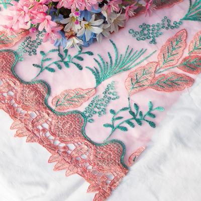 China New design hand embroidery nylon lace curtain anti-static fabric for sale